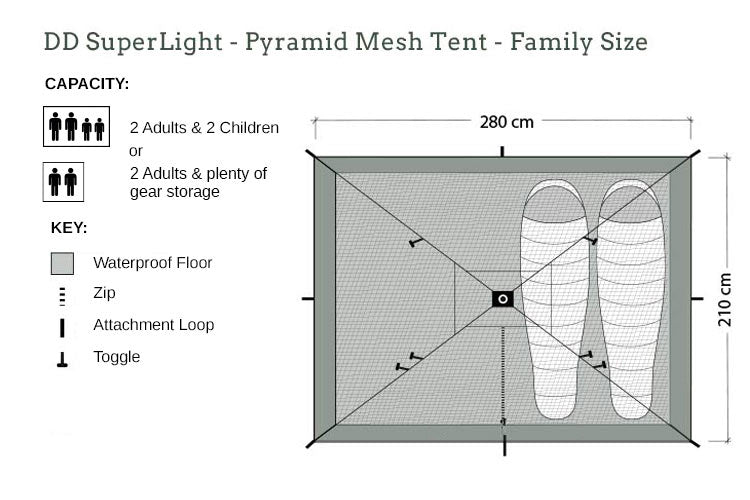 DD Hammocks SuperLight Pyramid Mesh Tent - Family Size