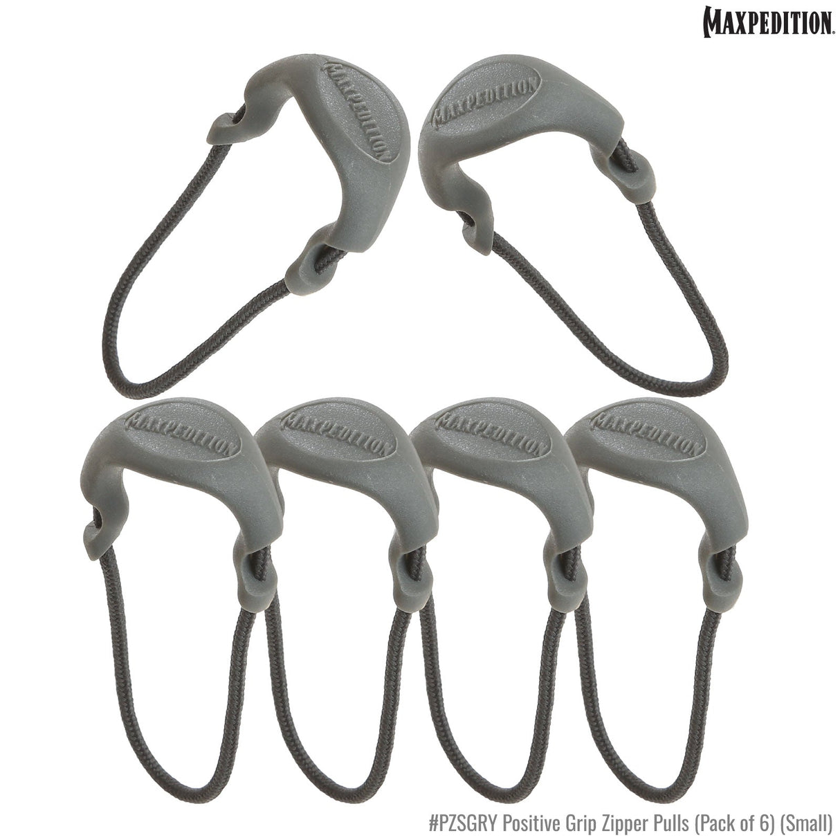 Maxpedition Small Grey PZL Positive Grip Zipper Pulls Pack of 6