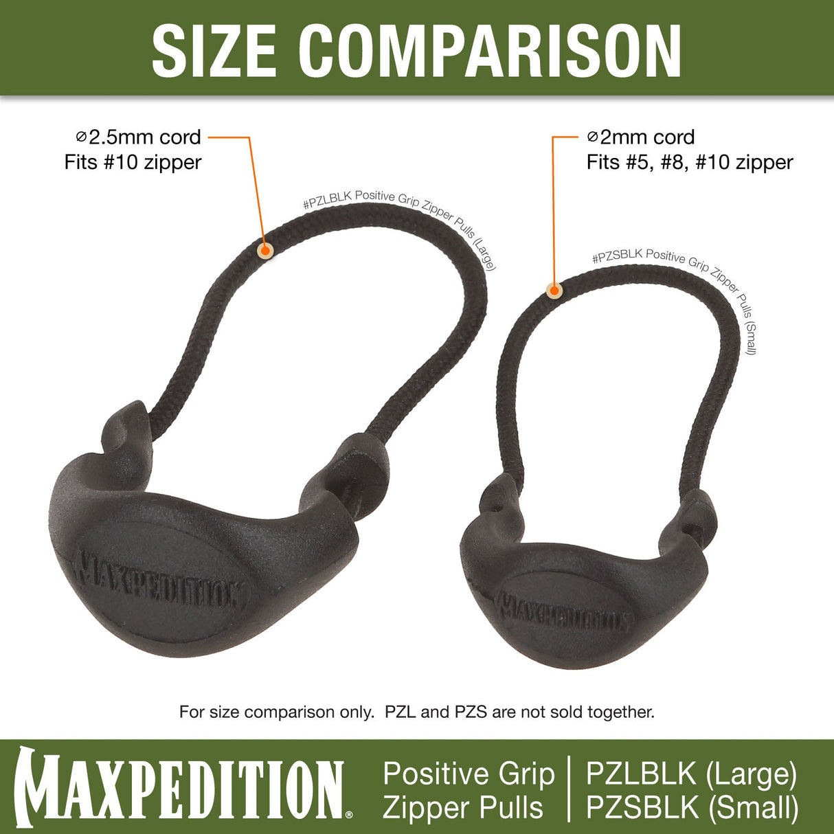 Maxpedition Small Grey PZL Positive Grip Zipper Pulls Pack of 6