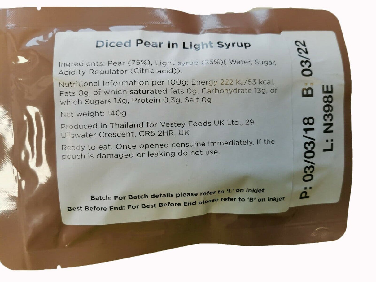 British Army Ration Pack Meal Pouch - Diced Pear In Light Syrup