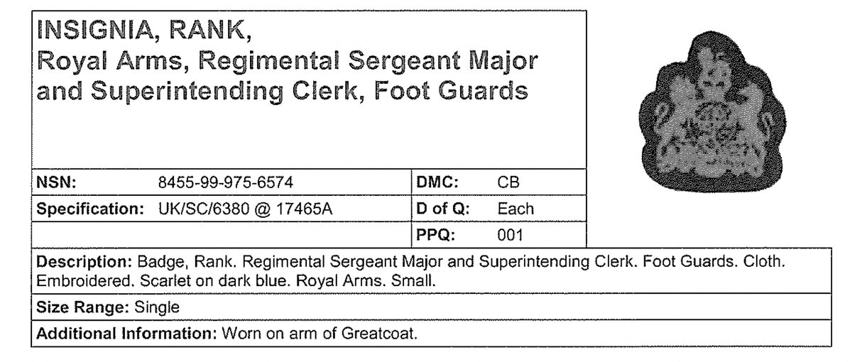 British Military Coat of Arms Insignia Patch - Red on Black