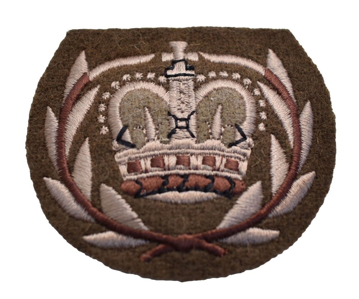 British Military Crown in Wreath Patch - Brown on Khaki