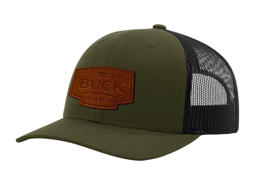 Buck Leather Patch Logo Trucker Hat - O.D. Green
