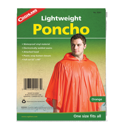 Coghlan's Orange Vinyl Poncho Full Cut 52" x 80"