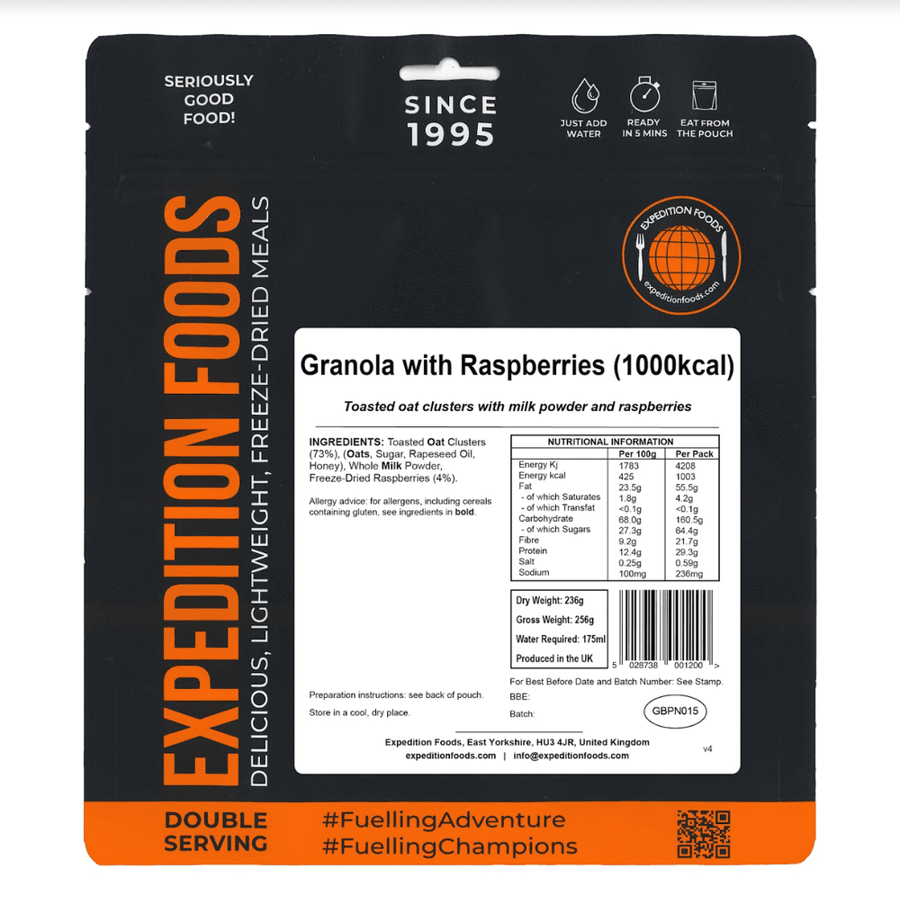 Expedition Foods Freeze Dried Meal Pouch - Granola With Raspberries - Various Sizes