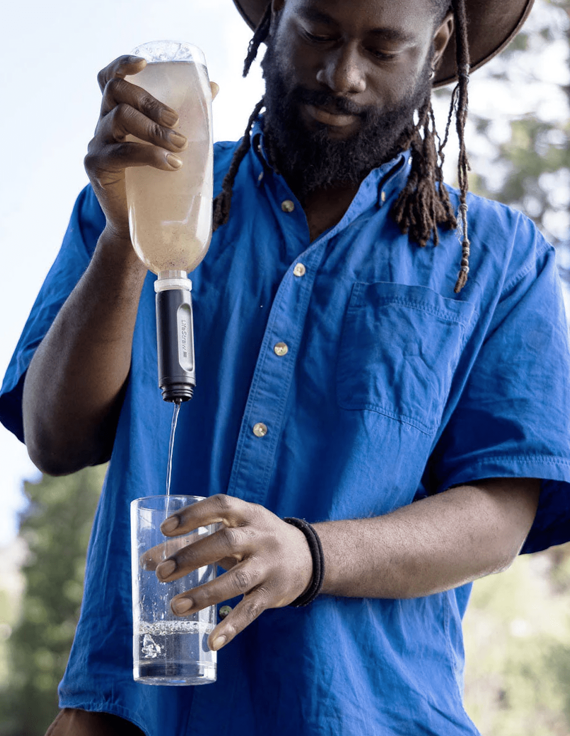 LifeStraw Peak Series Collapsible Squeeze 1L Bottle With Filter - Mountain Blue