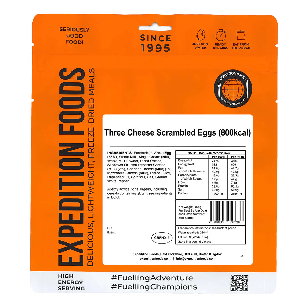 Expedition Foods Freeze Dried Meal Pouch - Three Cheese Scrambled Egg - Various Sizes