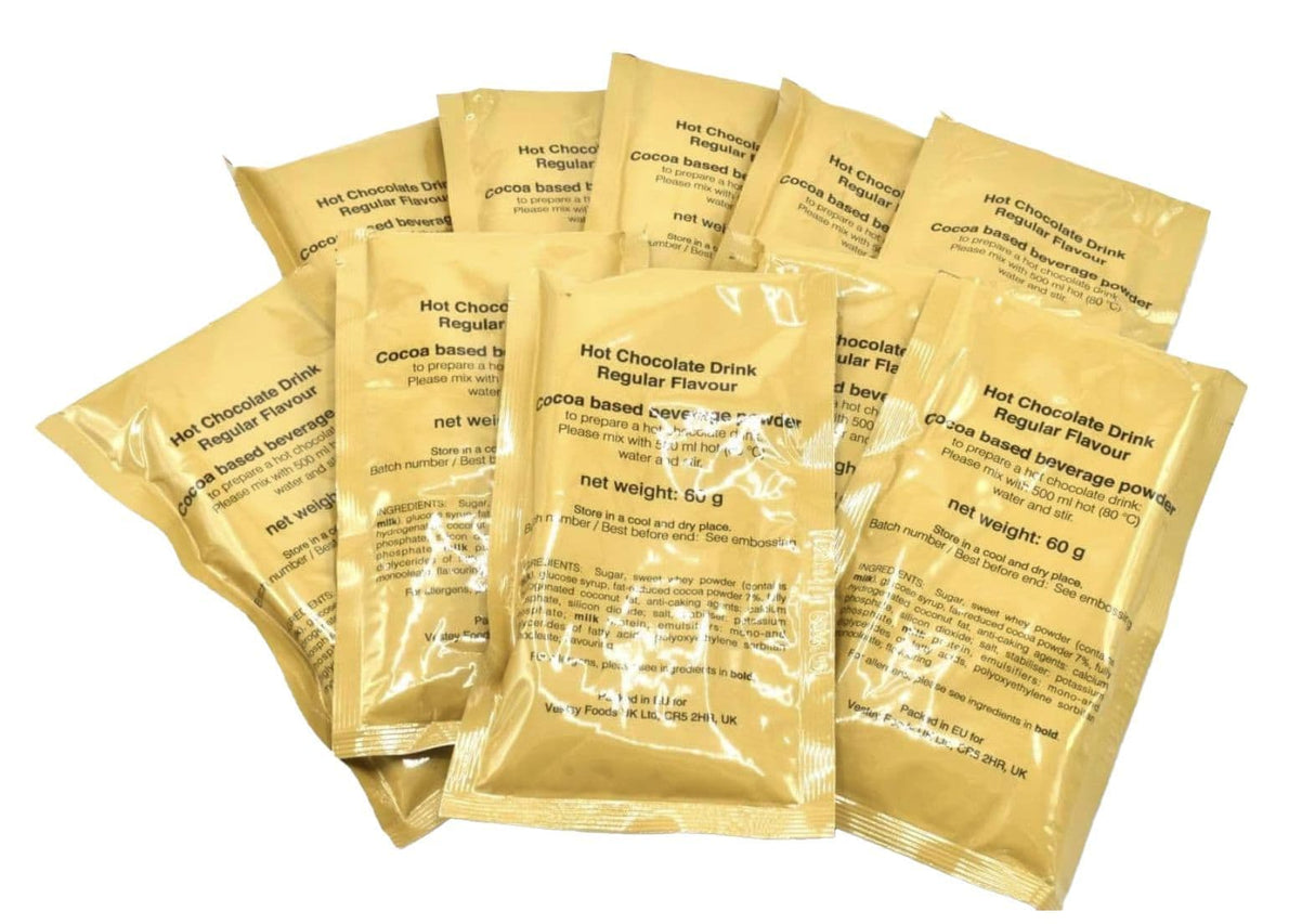 10 x British Military Ration Pack Hot Chocolate Sachets - 60g Each