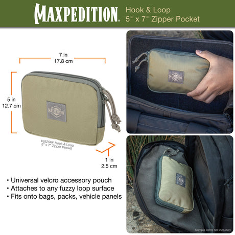 Maxpedition Hook-&-Loop 5" x 7" Khaki-Foliage Zipper Pocket