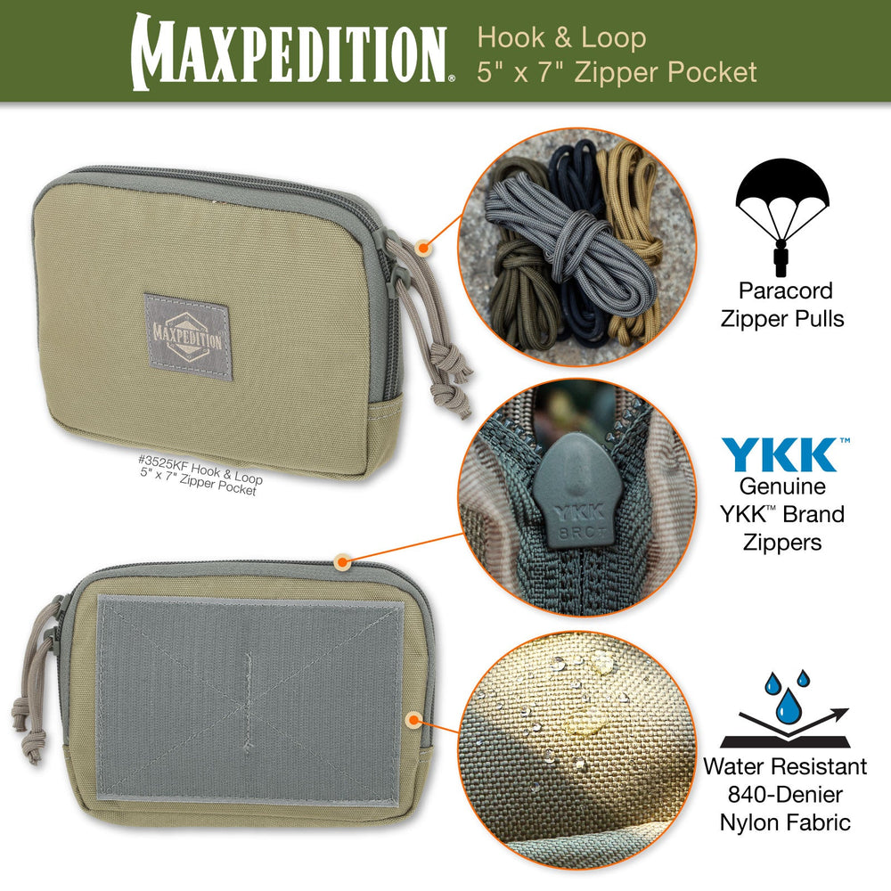 Maxpedition Hook-&-Loop 5" x 7" Khaki-Foliage Zipper Pocket
