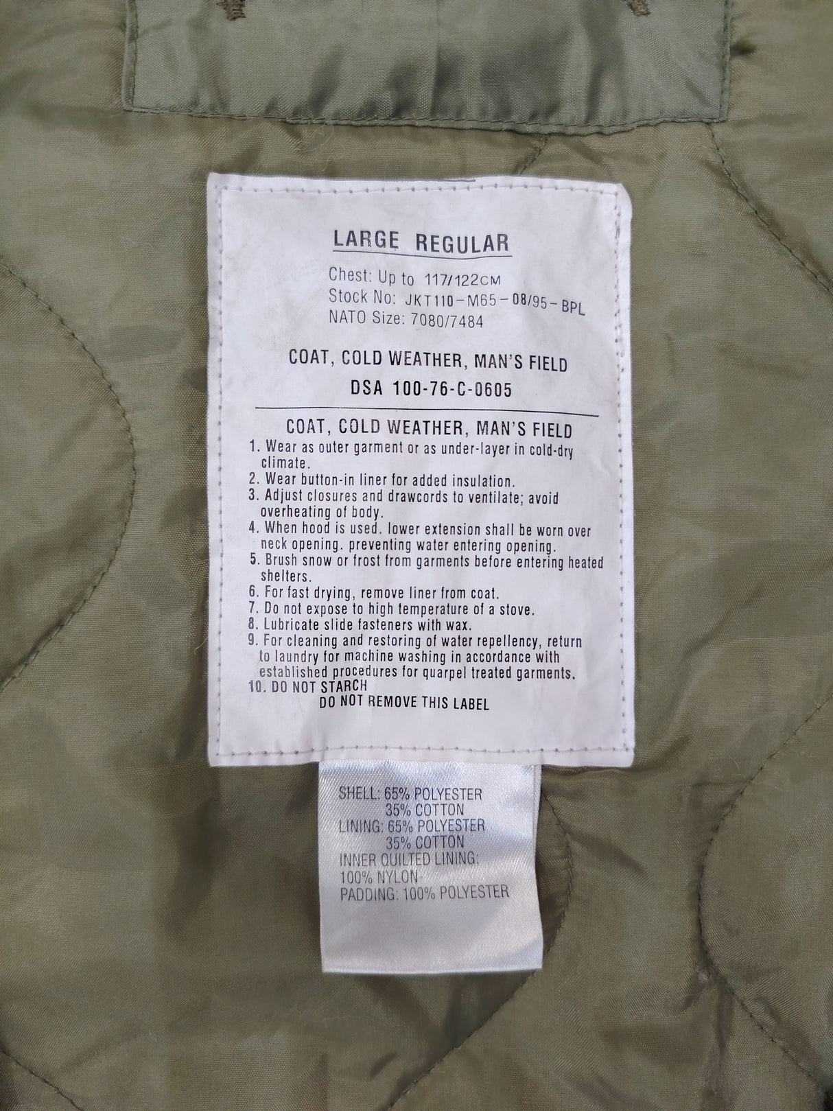US Military Men's Field Cold Weather M65 Coat Liner