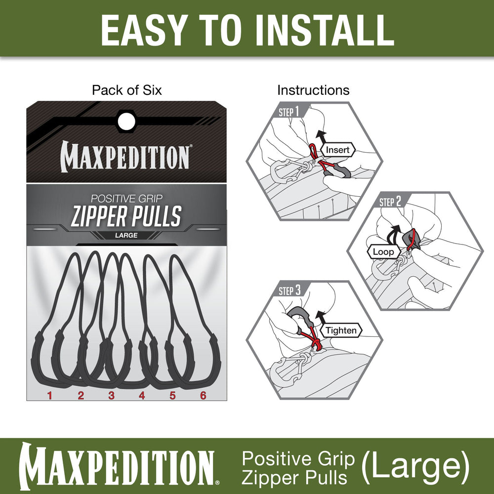 Maxpedition Large Grey  PZL Positive Zipper Pulls Pack of 6