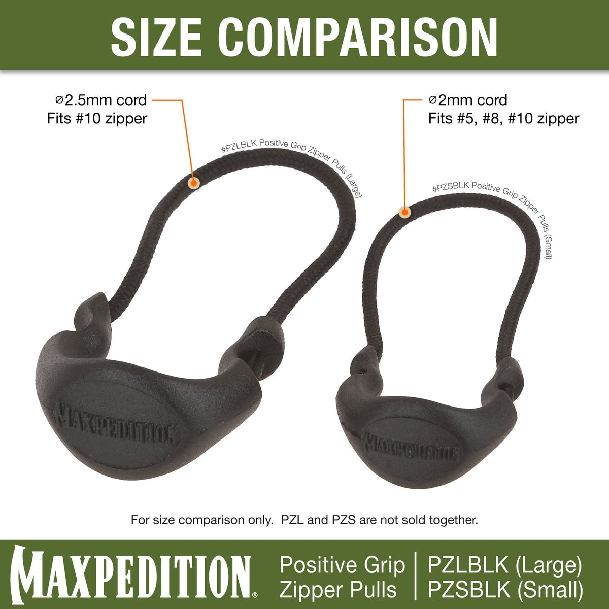 Maxpedition Large Grey  PZL Positive Zipper Pulls Pack of 6