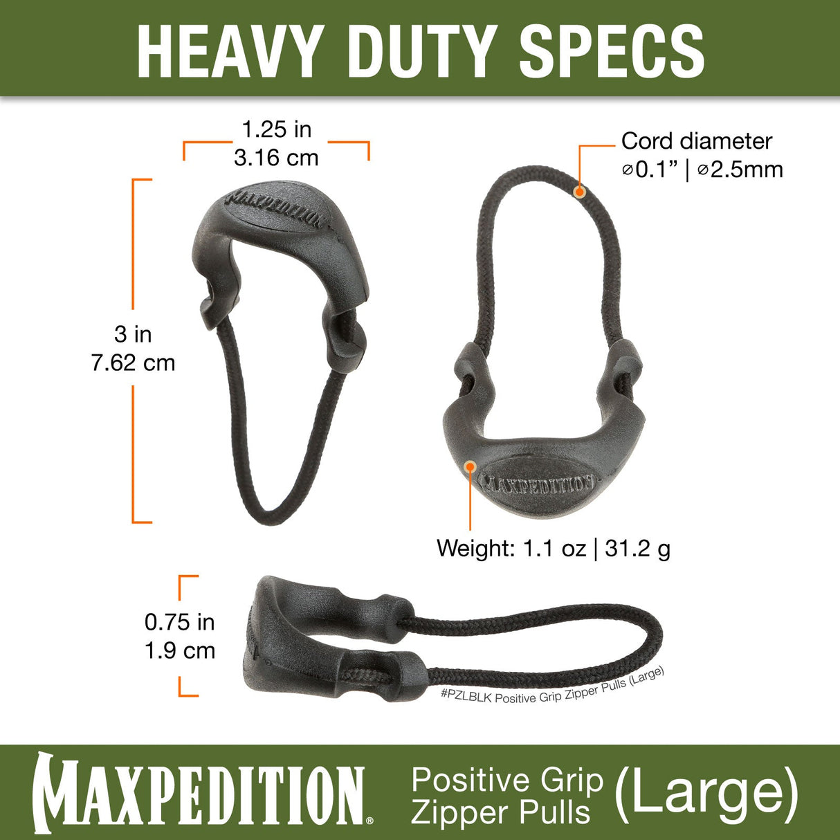 Maxpedition Large EMS PZL Positive Red Zipper Pulls Pack of 6