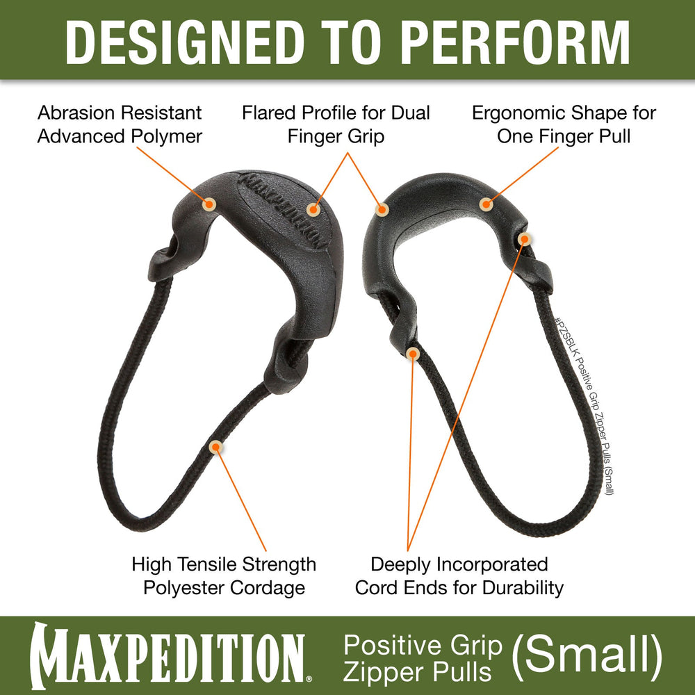 Maxpedition Small Black PZL Positive Grip Zipper Pulls Pack of 6