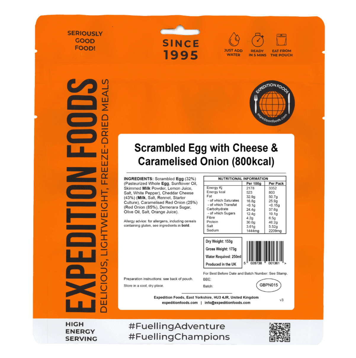 Expedition Foods Freeze Dried Meal Pouch - Scrambled Egg, Cheese & Caramelised Onion - Various Sizes