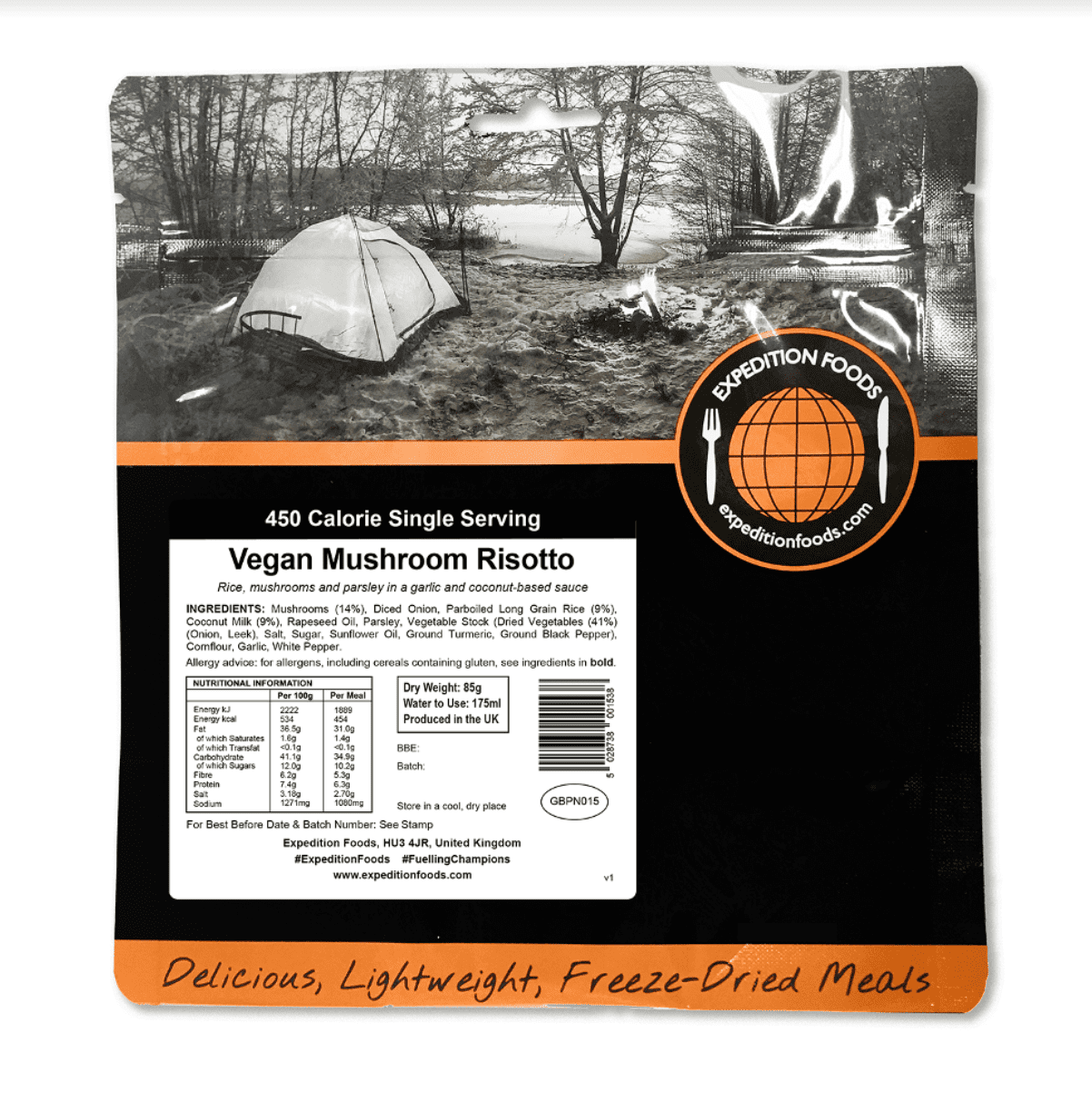 Expedition Foods Freeze Dried Meal Pouch - Vegan Mushroom Risotto - Various Sizes